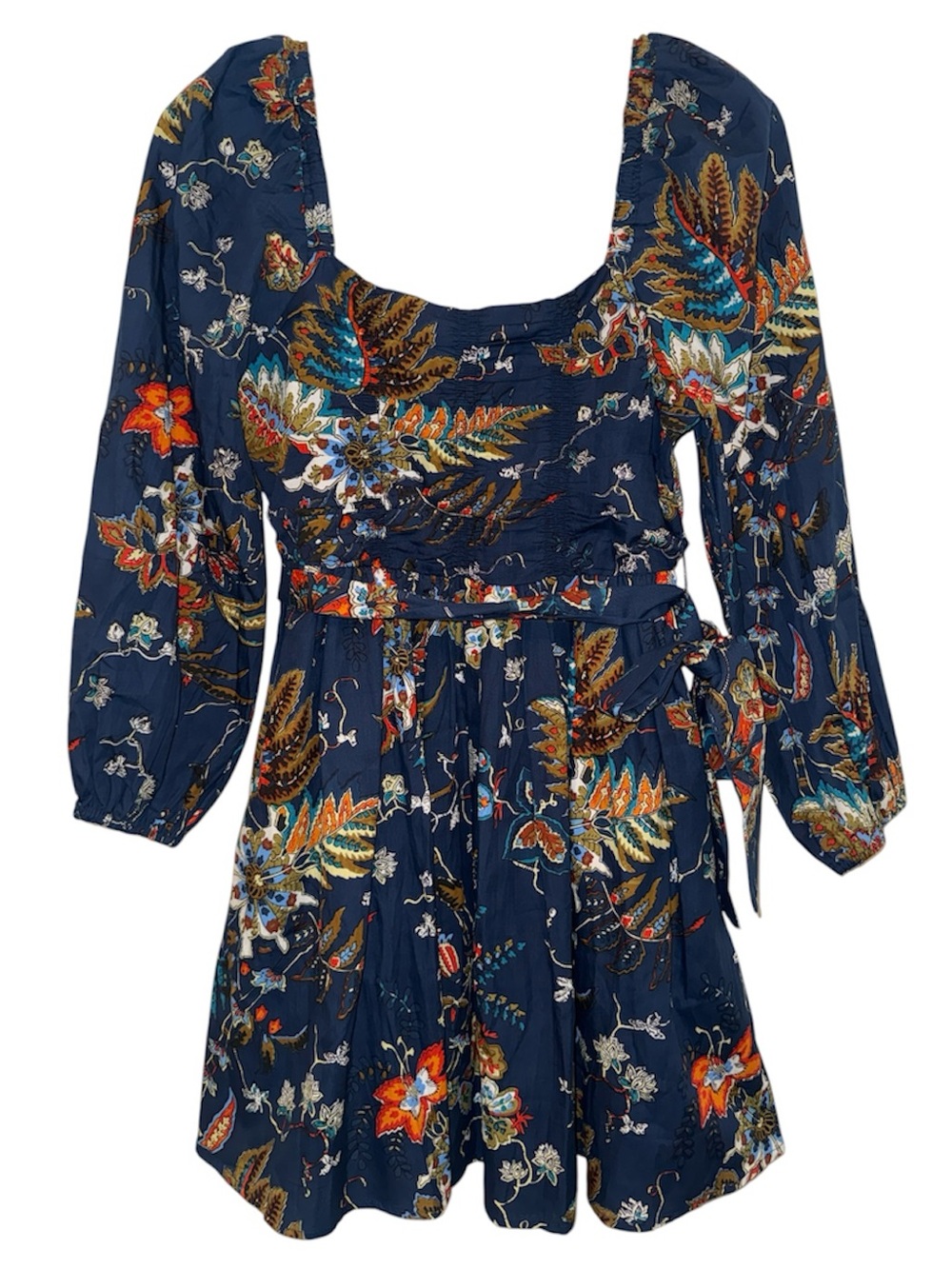 NEW Caroline Constas Navy Floral Romantic Belted Resort Mini Dress Mediterranean